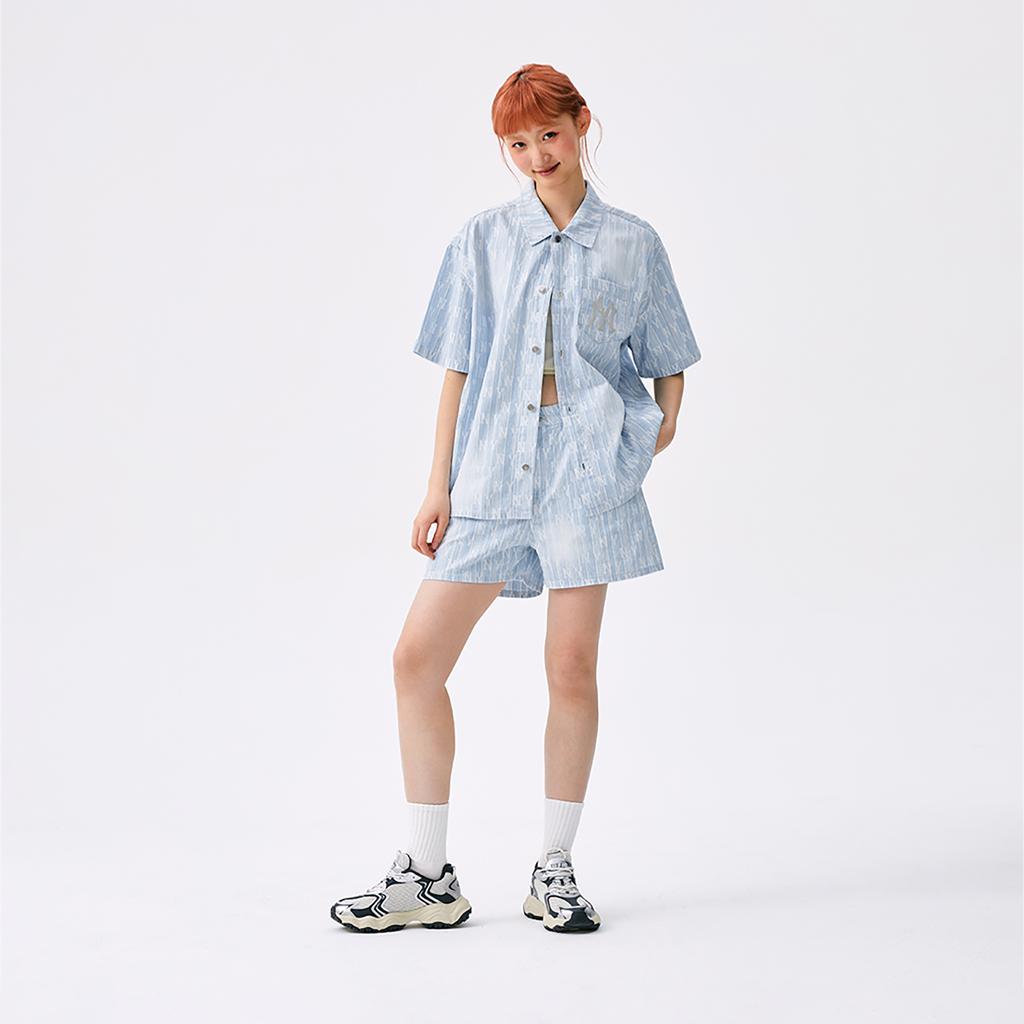 New MLB MONOGRAM Collection New York Yankees SS25 Denim Shorts Women's Light Blue 3FDPM0253-50BLL