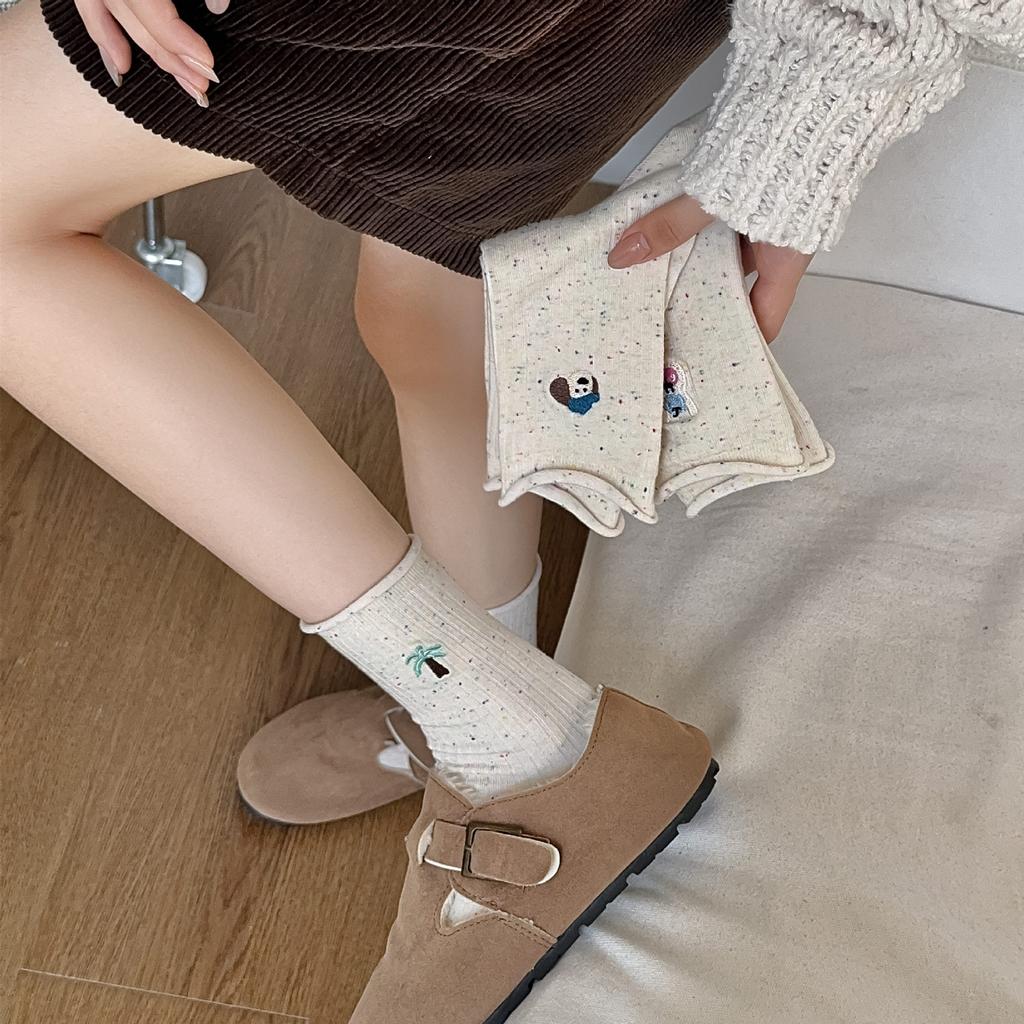 Boneless Socks Girls Tube Socks Rolled Edge Dot Gauze Embroidered Puppy Girl Socks Trendy Cute Student Stockings
