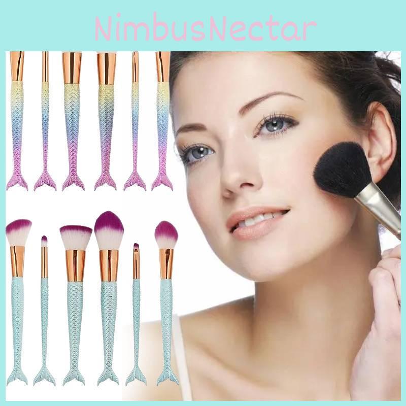 Tragbares 6 7 10-teiliges Meerjungfrauenflossen-Make-up-Pinselset in lebhaften Farben für eine einfache Schönheitsroutine