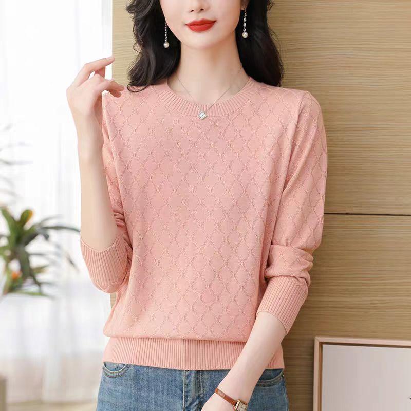 Cashmere Sweater for Women's Autumn and Winter Round-neck Loose Pullover Solid-color Long-sleeved Knitted Sweater Inner Layer Top