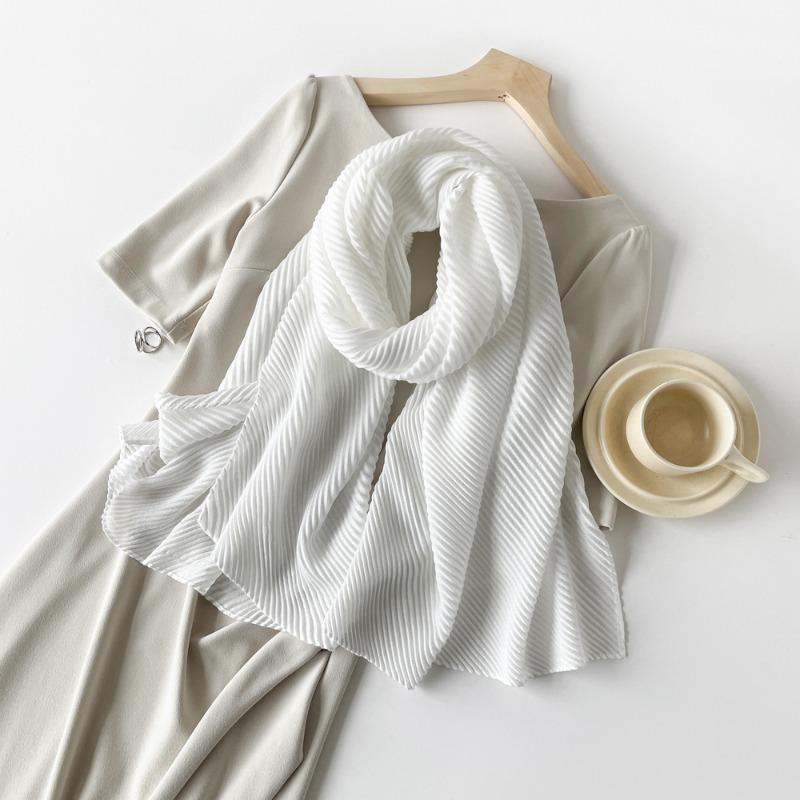 Solid Color Imitation Cotton and Linen Silk Scarf Pleated Women 180 * 90 Square Scarf Imitation Silk Scarf Headscarf