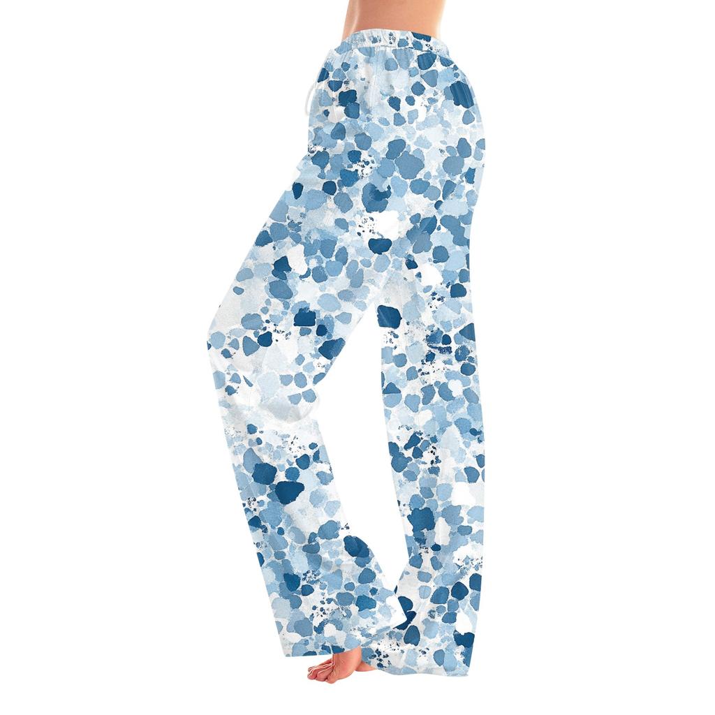 Womens Pajama Pants Sleepwear Casual Drawstring Elastic Waist Pants Comfy Straight Yoga Loose Trousers