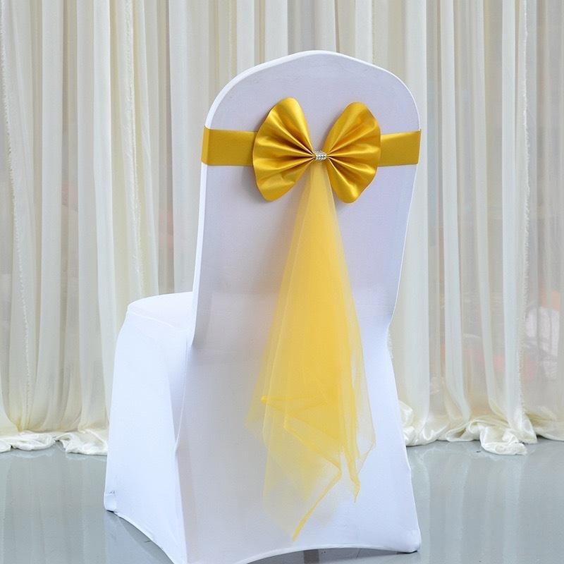 Chair Back Decoration Elegant Stretch Chair Bow Organza Ribbon Chair Decor For Birthday Hotel Wedding Accessories
