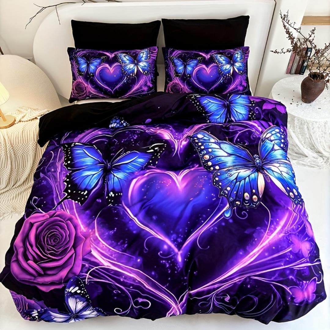 

Butterfly Heart Digital Printed Bedding Set Cozy Soft Duvet Cover King Queen Twin Single Size Bithday Gift Bedroom Decoration EU Single135x200cm