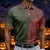 Men's Halloween Print Short Sleeve Polo Shirt Button Up Casual Polo Shirt with Unique Graphic Design for Seasonal Wear