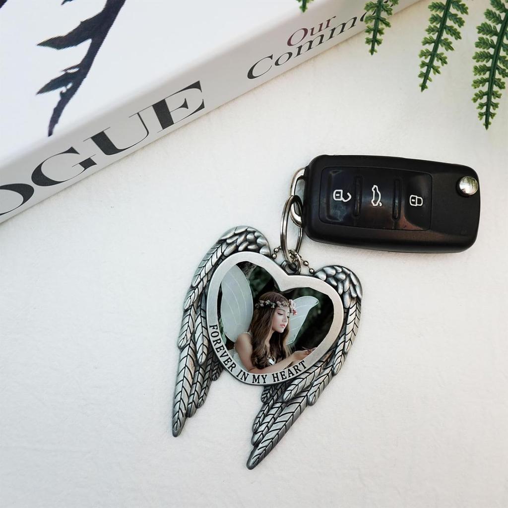 6 Set Sublimation Angel Wing Ornament Blanks Metal Love Heart Pendant Personalized Car Hanging Ornaments with Blank Photo for Home Window DIY Picture