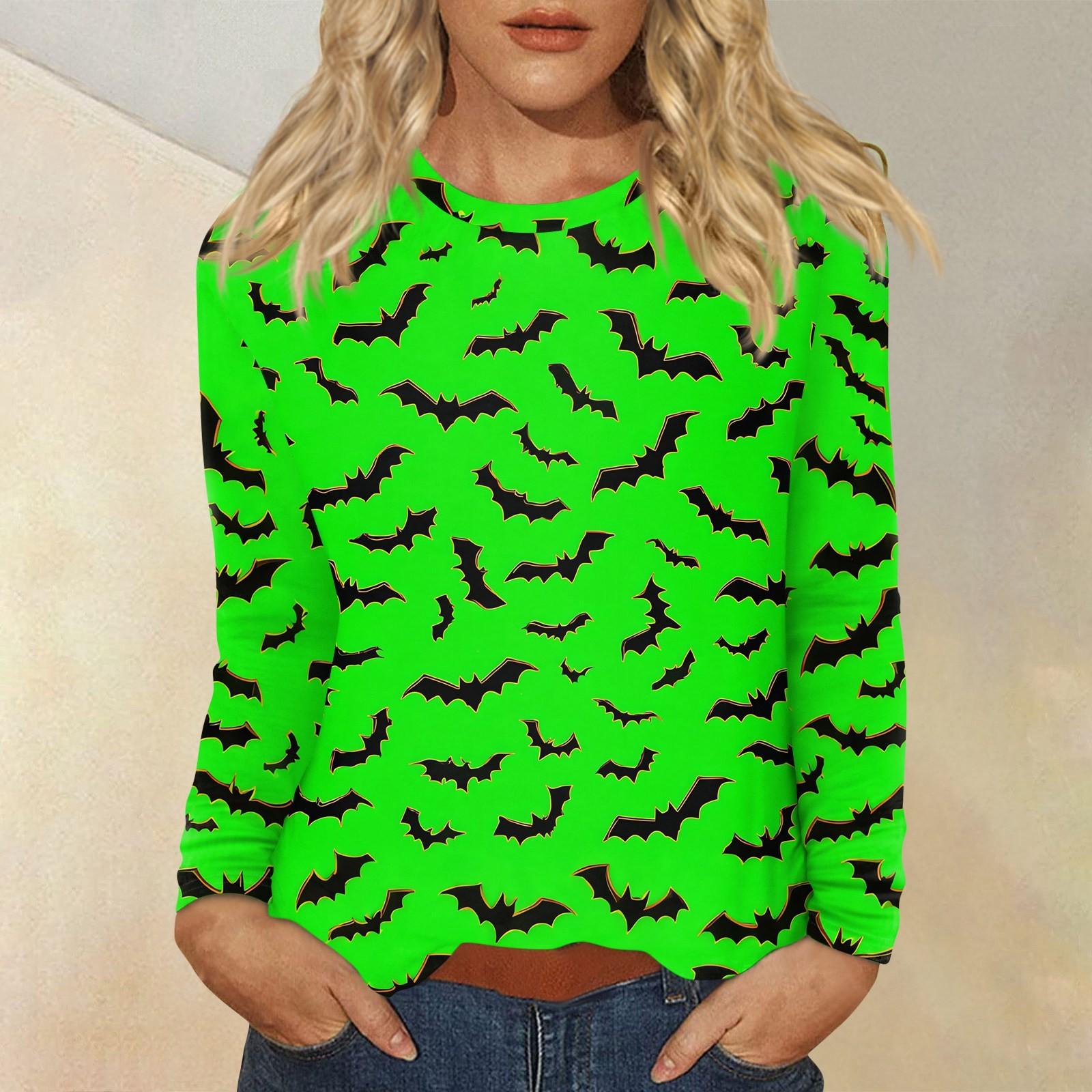 

Женская мода, повседневный пуловер с длинными рукавами и круглым вырезом с принтом на Хэллоуин XXL зелёный