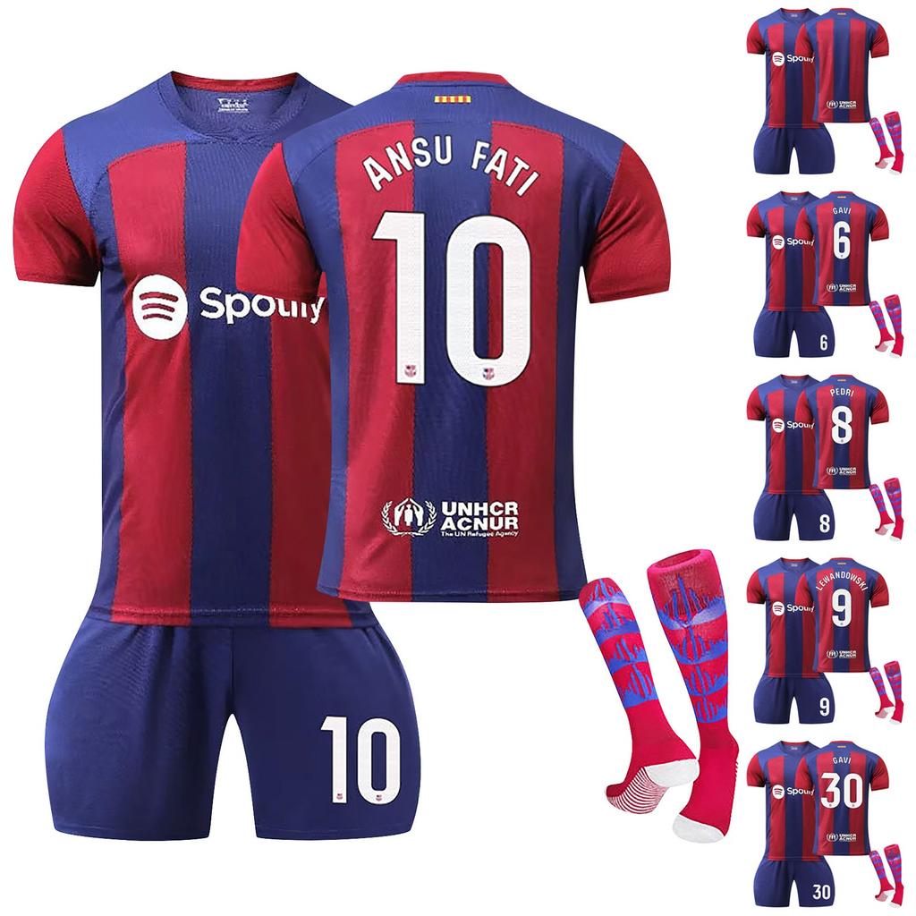 2324 Barcelona Home Football Jerseys Shorts Socks Set New Season Shorts Socks Adult Kids Size Set