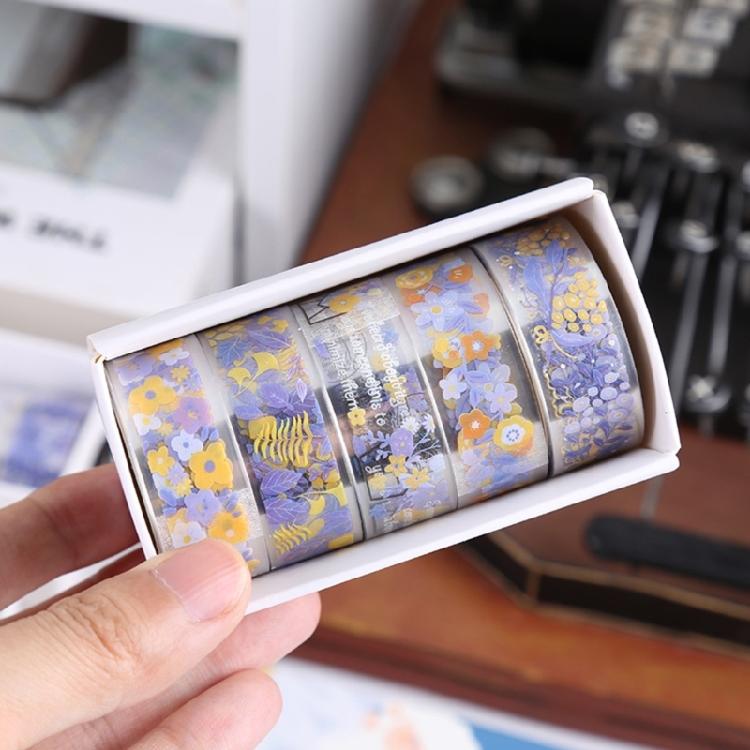 5Rolls Flower Tape 15mmX2M Water Resistant PET Tape Scrapbooking Decorative Tape for Craft Journal Photo Album