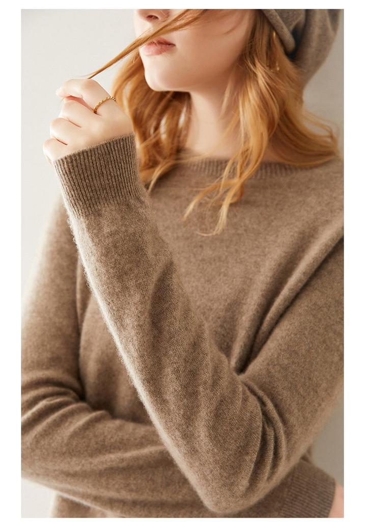Women's 100% Pure Cashmere Round Neck Sweater - Seamless Long Sleeve Knit for Autumn/Winter