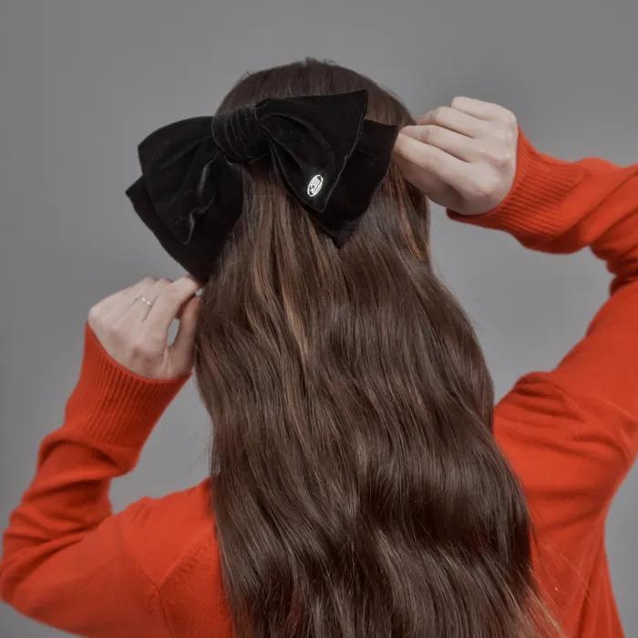 Velvet Ribbon Hair Pin - Black