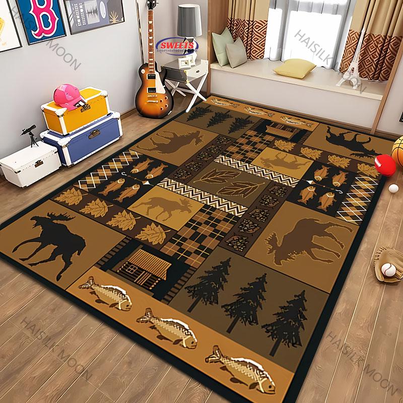 Amerikanischer Country-Retro-Stil Teppich mit Tierdruck für moderne Heimdekoration, schmutzabweisend, Kinderspiel Anti-Rutsch-Dekormatte Geschenk