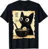 Rolig Katt Ramen Grafisk T-shirt Japansk Kawaii Anime Katt Unisex T-shirt