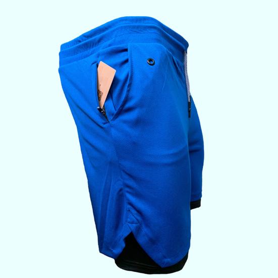 Men Shorts Double Layer Drawstring Fake Two Piece Elastic Waist Knee Length Shorts for Training