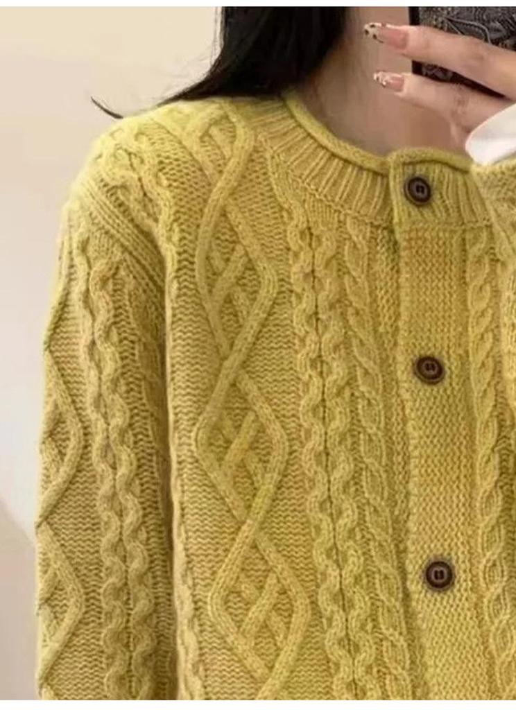 2025 Thick Heavy Gauge Wool Cardigan for Women - Fine Knit Autumn/Winter Sweater Coat