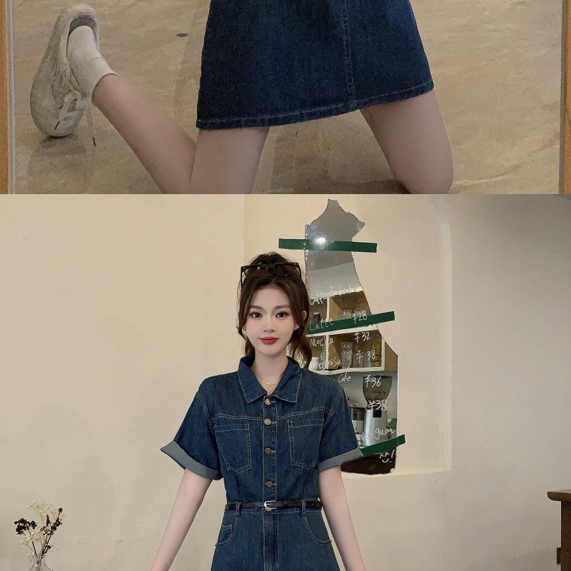 Plus Size Women's Denim Dress - 2026 Summer Slimming Skirt for Tummy Concealment