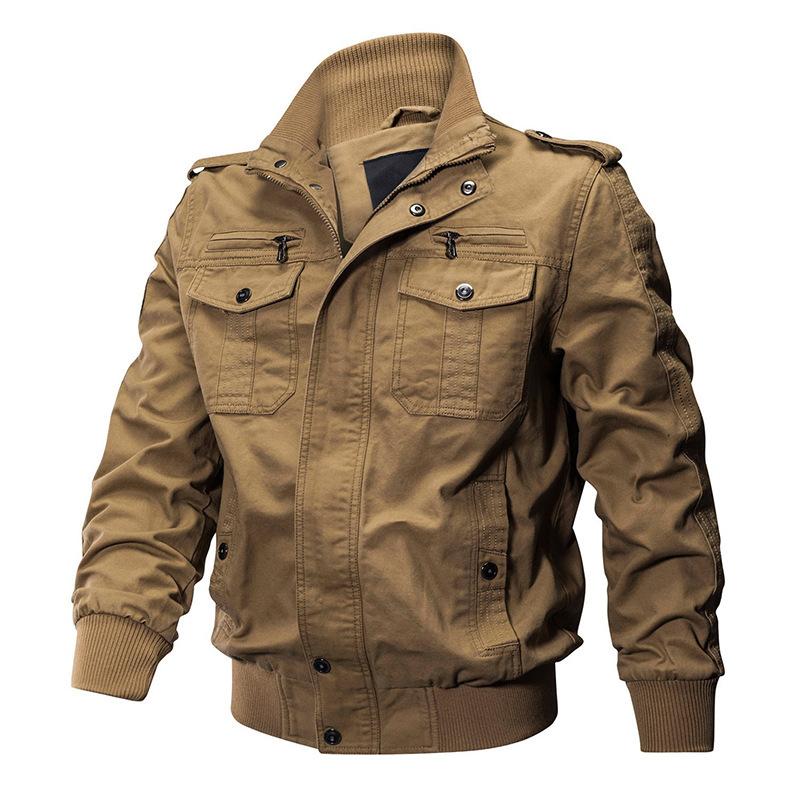 

Casual Solid Color Jacket Zipper Pocket Stand Collar Large Size Jacket Men s Thin Autumn Top M