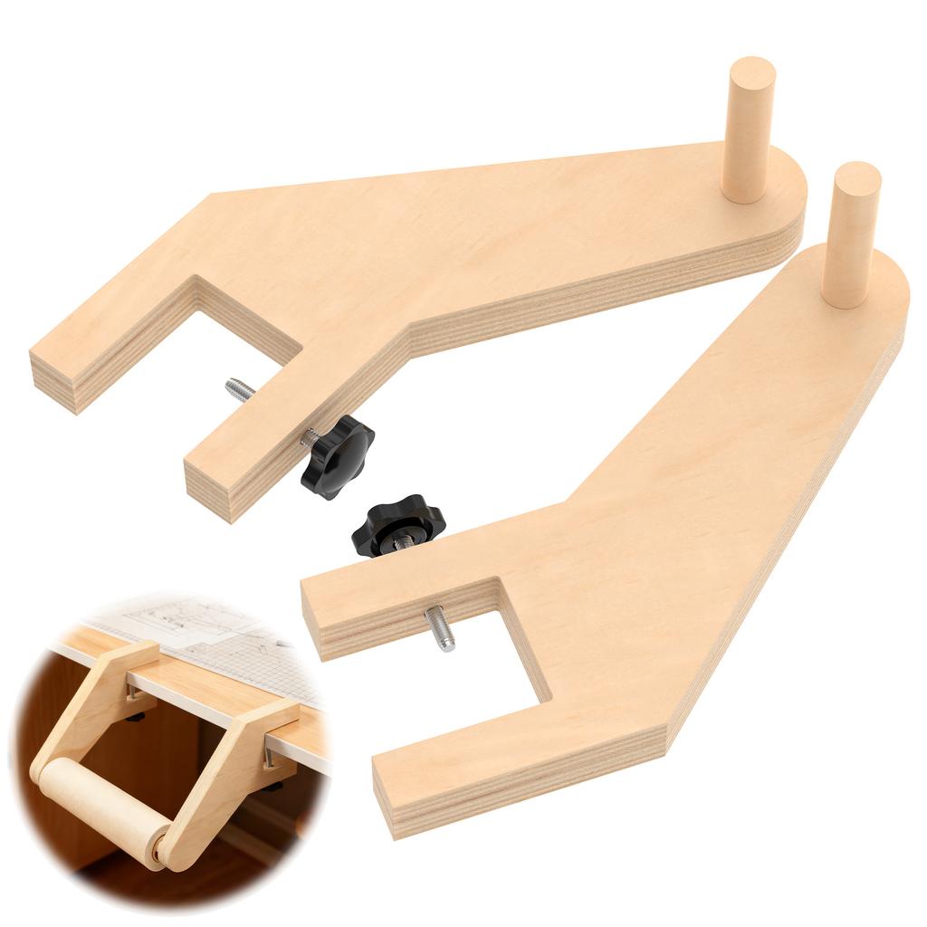 1/2 Pair Wooden Desk Mount Paper Roll Dispenser Adjustable Drawing Papers Rolls Holder Table Mount Drawing Paper Roll Dispenser