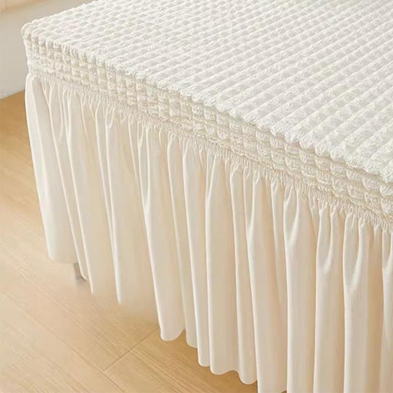 French Style Seersucker Table Cloth with Skirt Stretch Rectangular Anti-Dust Dining Table Cover Removable Washable Home Decor