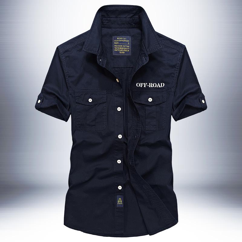 2024 Men's Washed Cotton Short Sleeve Military Shirt, Loose Fit Plus Size Outdoor Workwear