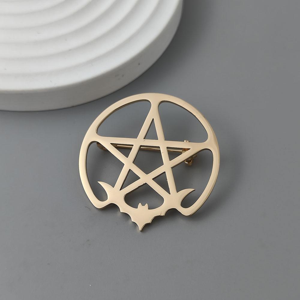 Pentagramserie brosch i rostfritt stål, symboliserar den positiva energin att avvärja ondska, symbol för kulturella slagpåsmycken.