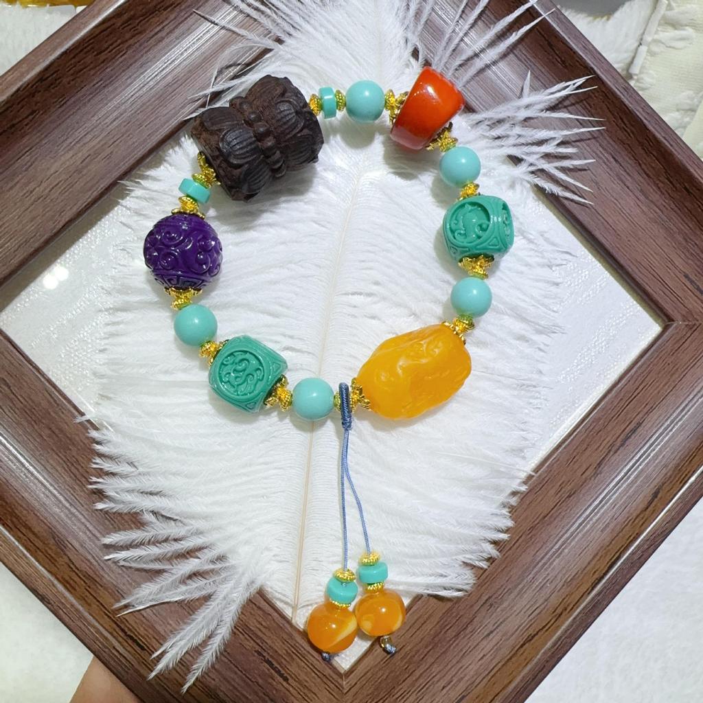 Original Chinese Agarwood Multi-Treasure Bracelet for Women - Natural Wood Beads, Retro High-End Style