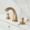 Tuqiu Gold Bathroom Faucet Widespread Sink Tap Brass Antique Basin Faucet Black Lavotory Faucet 3 Hole Hot & Cold Water Tap