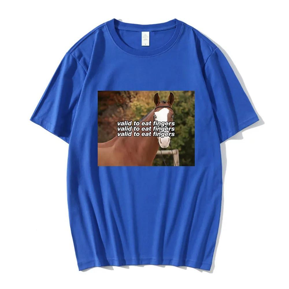 Oversized Red Short-Sleeve T-Shirt Featuring "Valid To Eat Fingers" Horse Meme Graphic Print