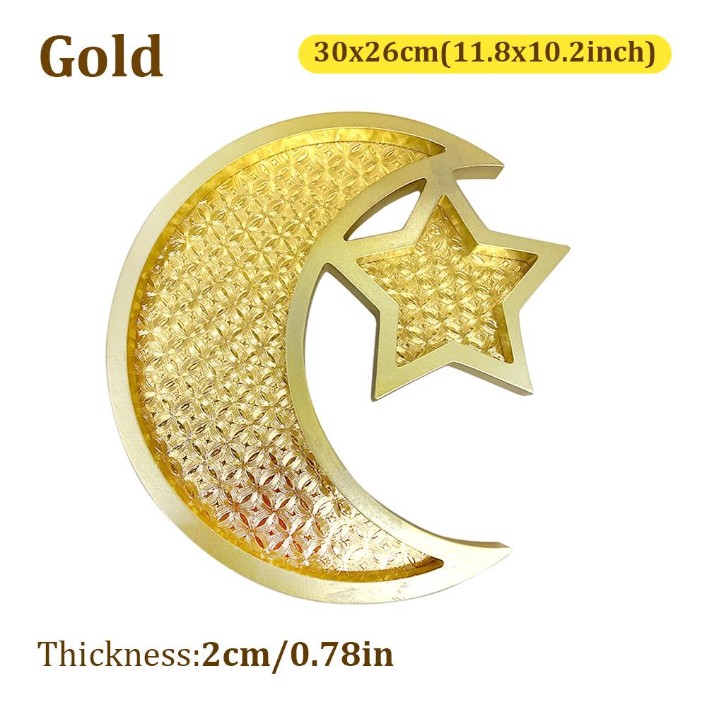 Eid Mubarak Moon Star Candy Dessert Tray Wooden Tray Cake Food Holder Plate Islamic Muslim Ramadan Kareem Home Party Decorations