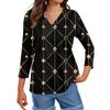 Women's Tops Three-quarter Sleeve Shirt V-neck Loose Casual Shirt Textured Printed T-shirt