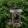 Solar Bird Feeder for Outdoors Hanging, Retro Carriage Shaped Metal Wild Bird Feeders, Solar Powered Garden Lantern for Patio, Yard, Gifts for Bird