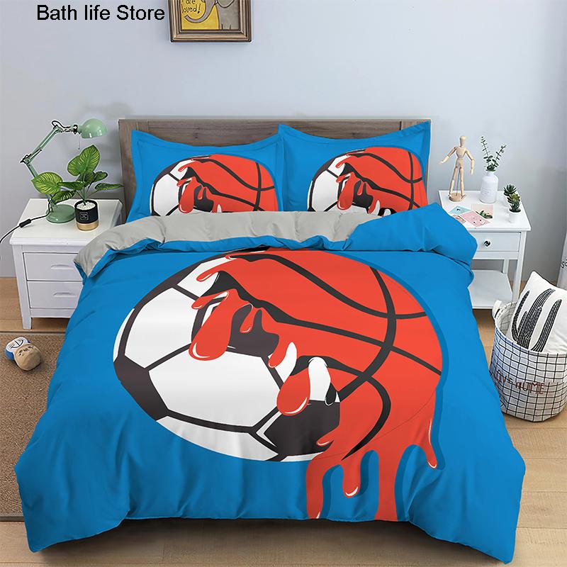 Juegos de Cama de Baloncesto del Norte de Europa Textil para el Hogar Patrón de Pelota Funda Nórdica Funda de Almohada Ropa de Cama Tamaño Individual/Queen/King