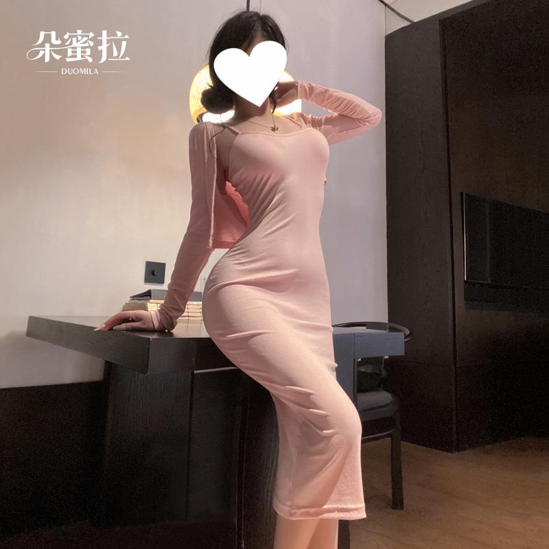 Erotic Underwear Gentle Wife Low Neck Groove Home Butt Skirt Set Sexy Pure Desire Temptation F