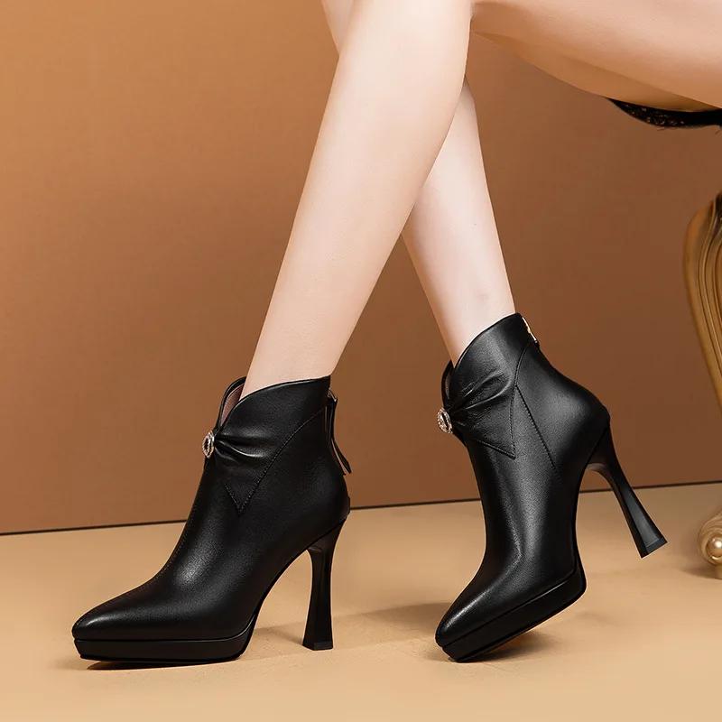 Fashion Pointed Toe Stiletto Heel Sexy Boots Platform Back Zipper Ankle Boots Women Fashion Crystal Short Boots Winter Comfort Shoes