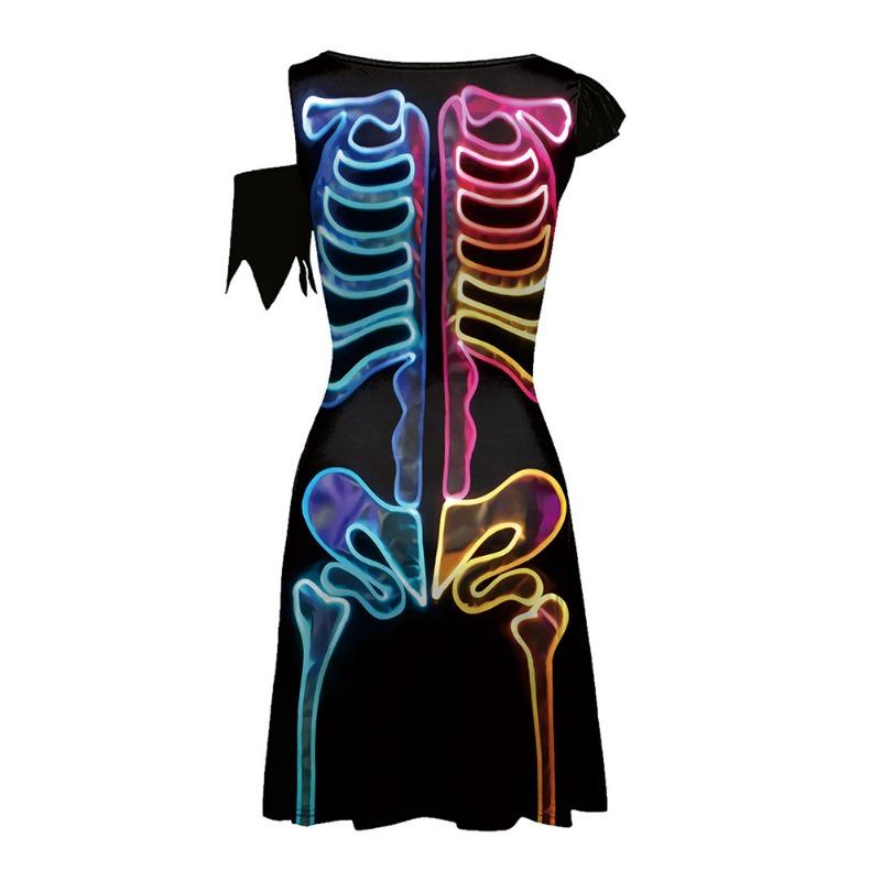 Halloween Dress Skeleton Digital Print Costume Irregular Women's Dress Horror Skirt