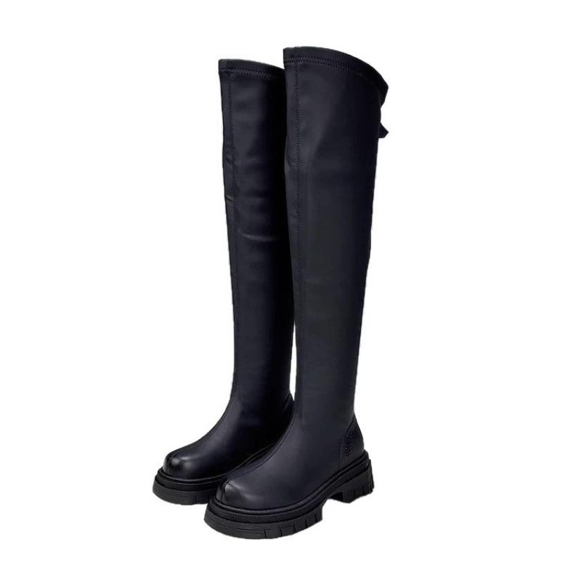 Boots Women's New Autumn and Winter Maillard Style Thin Elastic Knee Thick-soled Boots Small Boots