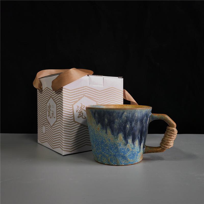 Cană de cafea retro creativă din ceramică grosieră, lucrată manual, cadou, cană ceramică, cutie cadou, pachet cadou de valoare ridicată