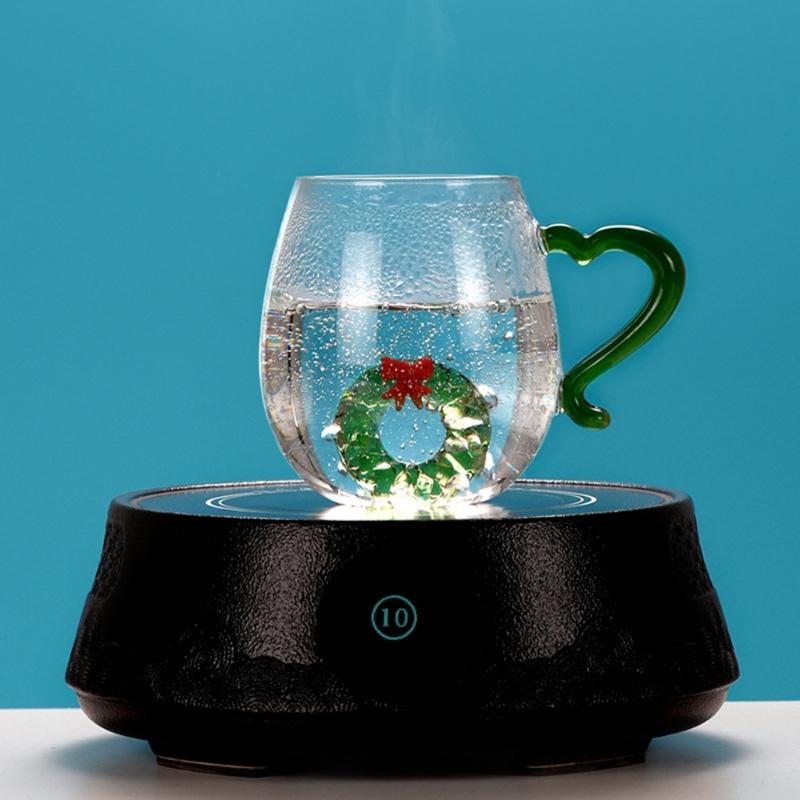 Decorative Christmas Glass Cup Christmas Party 3D Glass Mug Practical Festival Pattern Embellished Glass Mugs