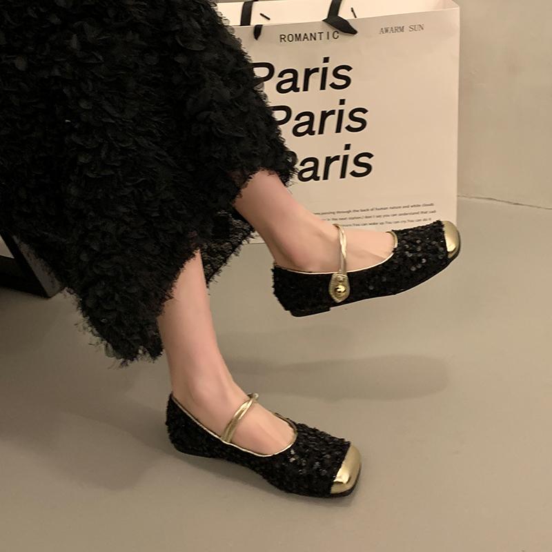 

Мода 2024Блестящие балетки Женский костюм Твидовые туфли Мэри Джейн Балетки с пайетками на верхе Женская обувь 35 чёрный