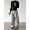 Blaexit Old Money Style Cleanfit Gray Striped Trousers Unisex Casual Drape Loose A-Line Wide-Leg Pants