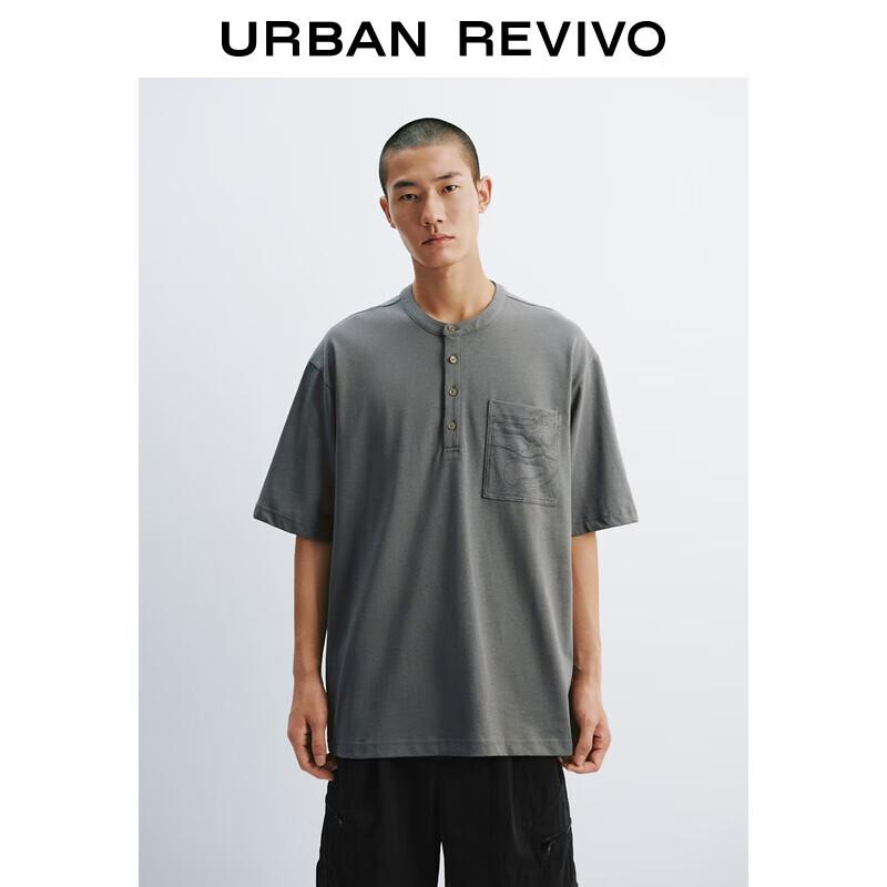 UR Men s Casual Button Round Neck Short Sleeve T-Shirt XS