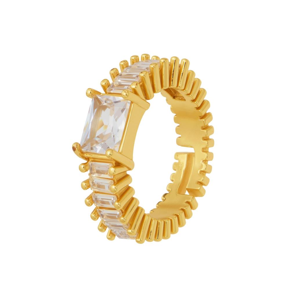 Gold-Plated Zirconia Geometric Ring - Chic European & American Style, Versatile Index/Finger Ring for a Luxurious Fairy-Tale Look.