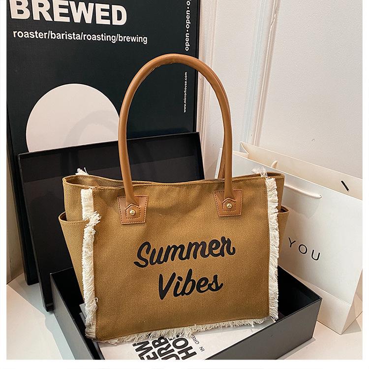 

Simple women s bag new fashionable retro printed tote cloth bag large capacity underarm shoulder bag коричневый