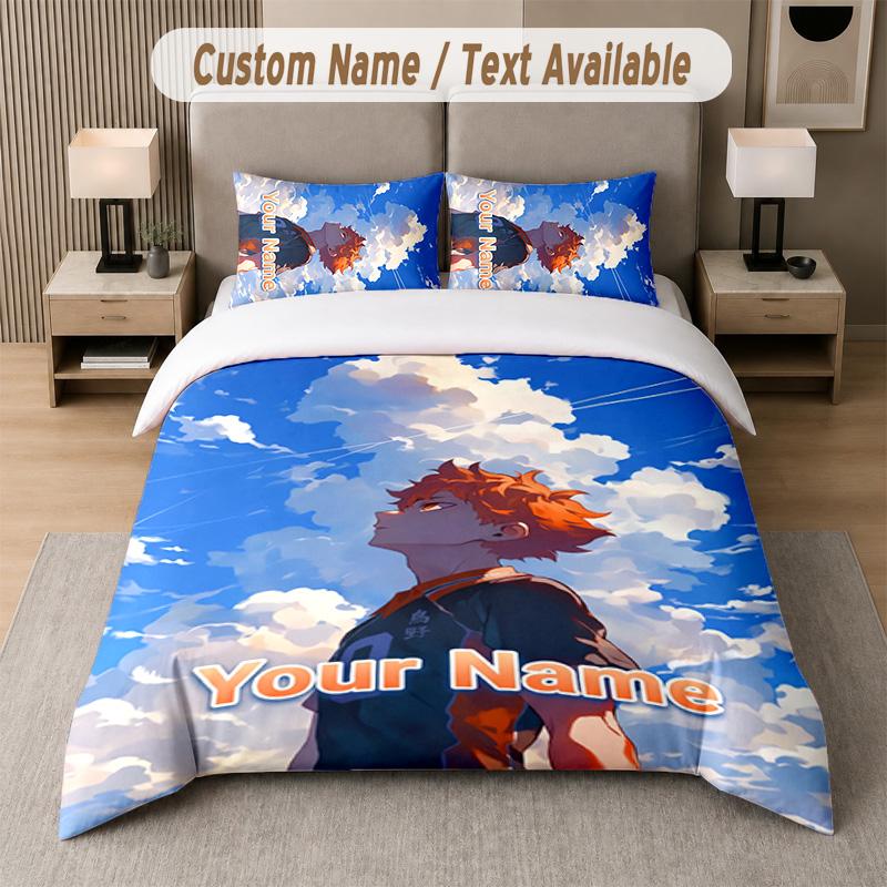 Haikyuu 3Pcs Bedding Set, Personalized Custom Name Text, 1 Duvet Cover & 2 Pillowcases For Bedroom