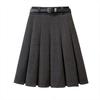 2026 Petite Plus Size Wool Pleated Midi Skirt - High Waist, Versatile School Style with Belt
