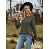 GMXIA Autumn Women's Round Neck Frosted Pit Strip Solid Color Top Long Sleeve T-shirt