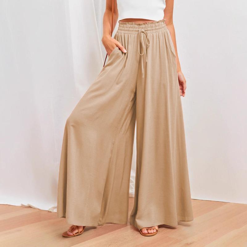 2025 New Autumn Women's Wide-leg Trousers with Elastic Waistband High-waisted Long Culottes