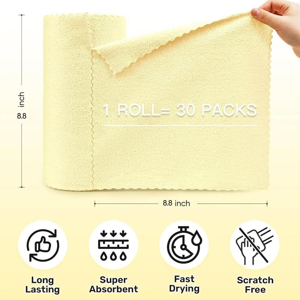 30Pcs/Roll Water Oil Absorbent Microfiber Cleaning Cloth Fast Drying Durable Cleaning Towels Double Sided Soft Absorbent