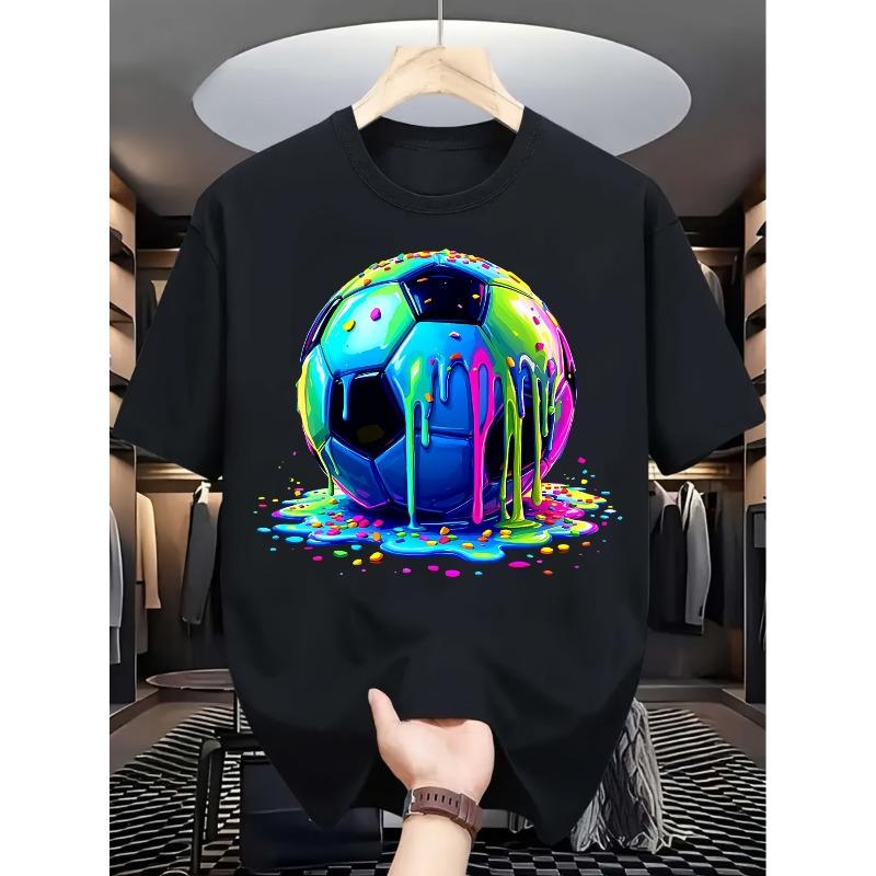 

European sizes Men s Soccer T-Shirt with Vibrant Soccer Ball Print - Suitable for Team Parties, Gifts, Tournaments & Casual Attire S чёрный