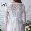 Damen Partykleid Schwanger Spitze Ausgeschnitten Floral Stickerei Rundhals Lange Schwangerschaftsärmel Plissiert Maxi für Hochzeit Abschlussball Foto Requisite Abend